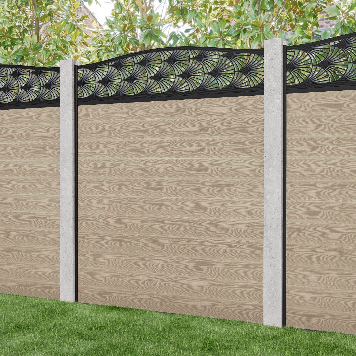 Classic Laurel Curved Top Fence Panel - Light Oak - for existing concrete posts