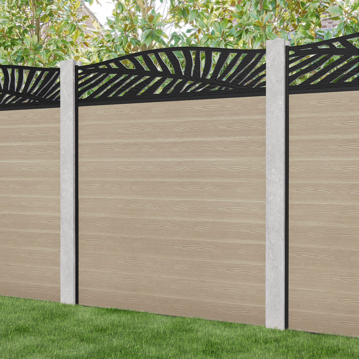 Classic Palm Curved Top Fence Panel - Light Oak - for existing concrete posts