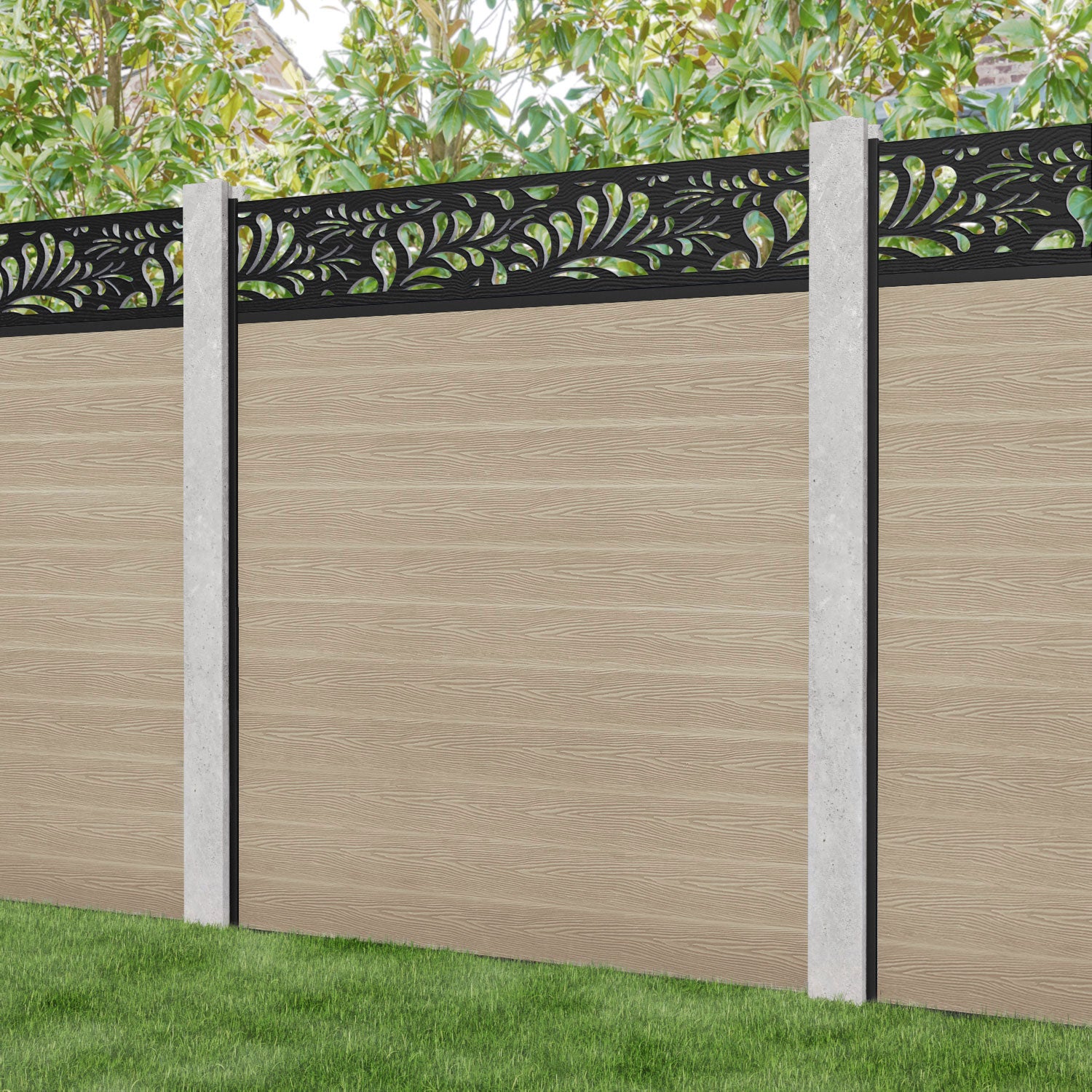 Classic Petal Fence Panel - Light Oak - for existing concrete posts