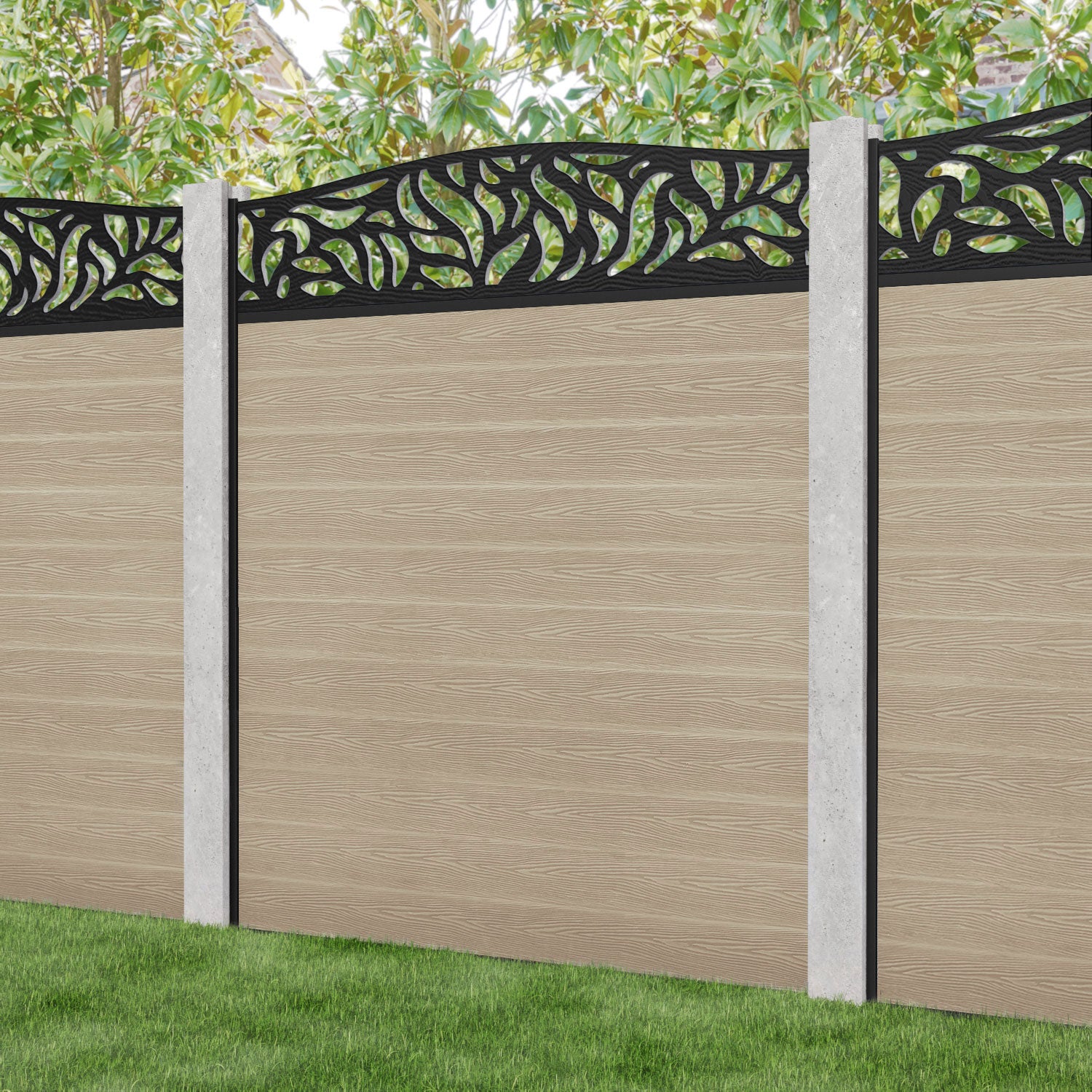 Classic Plume Curved Top Fence Panel - Light Oak - for existing concrete posts