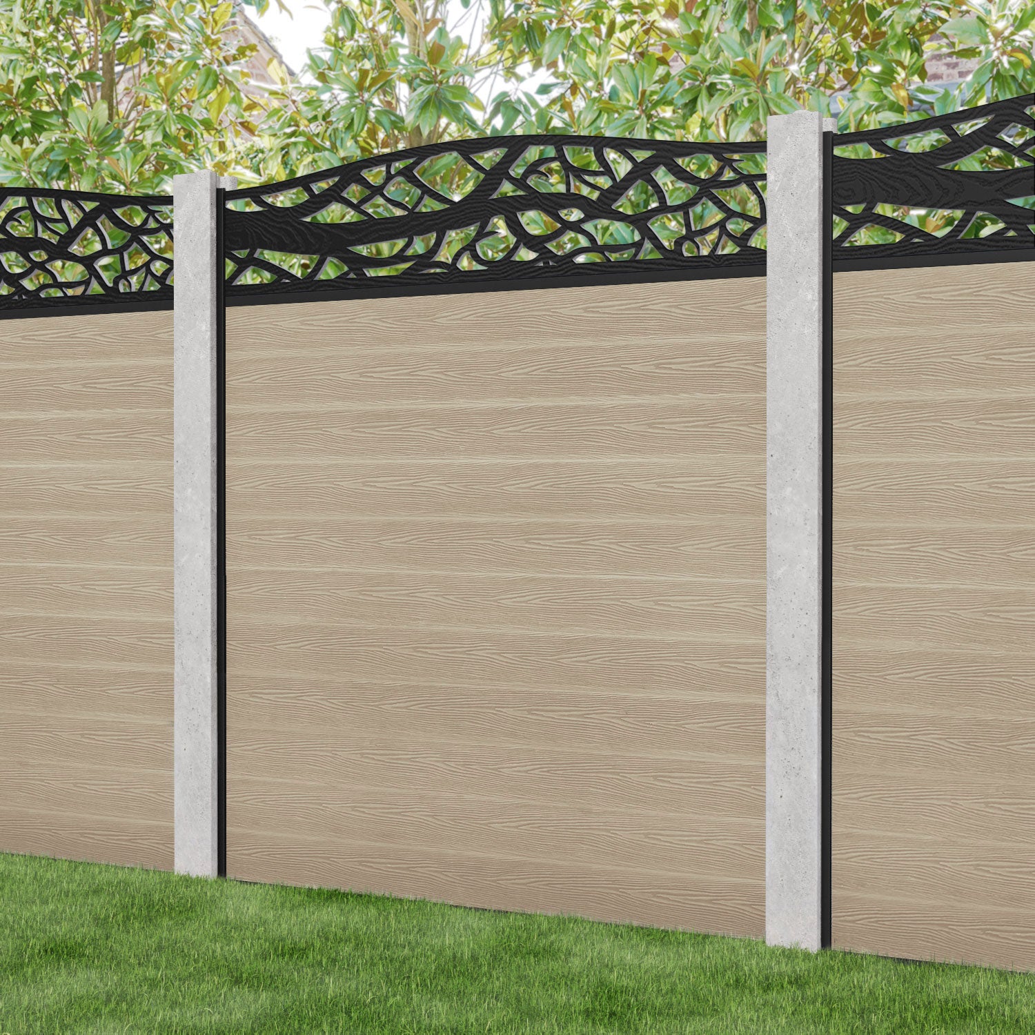 Classic Twilight Curved Top Fence Panel - Light Oak - for existing concrete posts