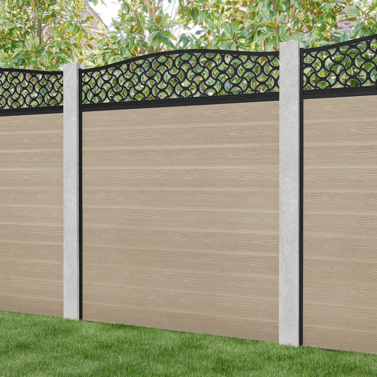 Classic Vida Curved Top Fence Panel - Light Oak - for existing concrete posts