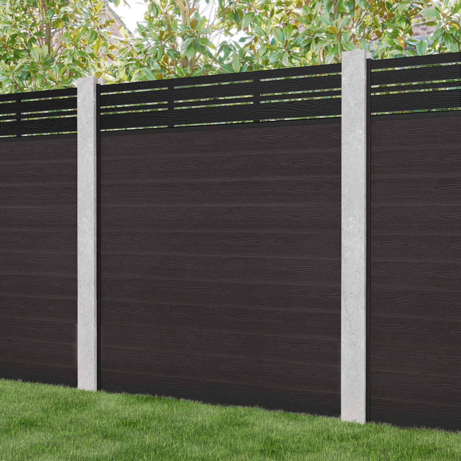Classic Linea Fence Panel - Dark Oak - for existing concrete posts