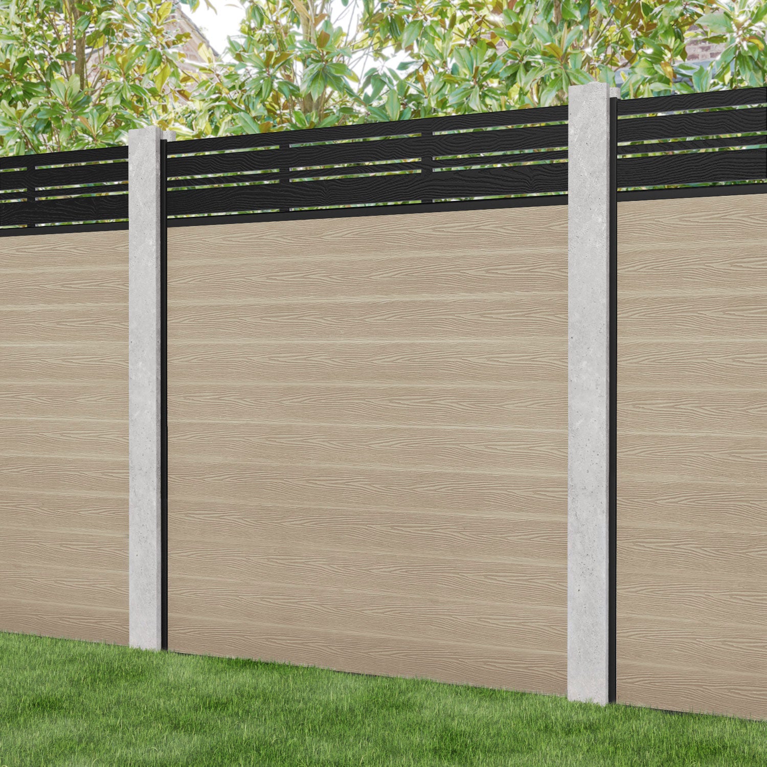 Classic Linea Fence Panel - Light Oak - for existing concrete posts