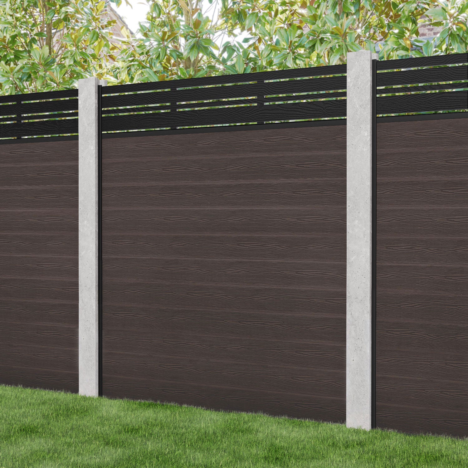 Classic Linea Fence Panel - Mid Brown - for existing concrete posts