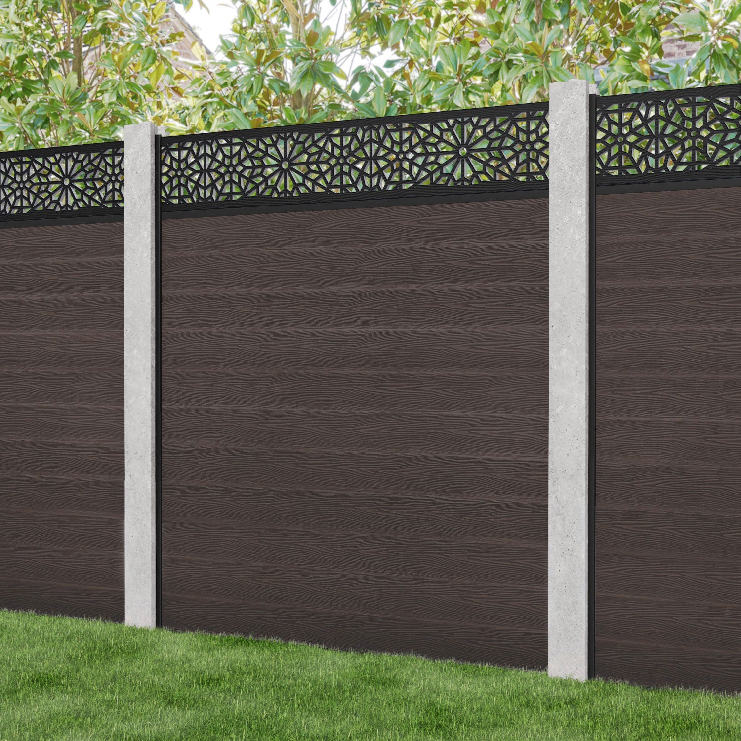 Classic Alnara Fence Panel - Mid Brown - for existing concrete posts