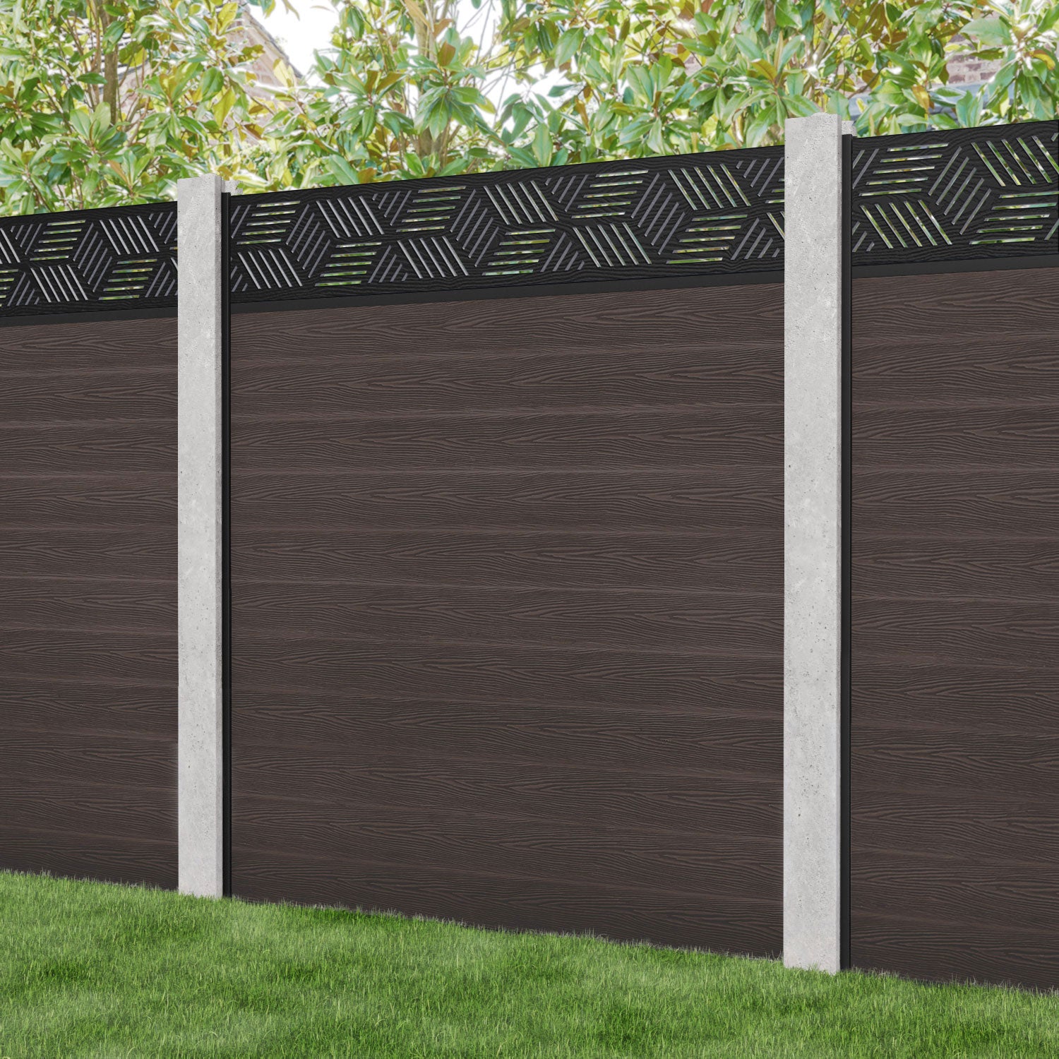 Classic Cubed Fence Panel - Mid Brown - for existing concrete posts