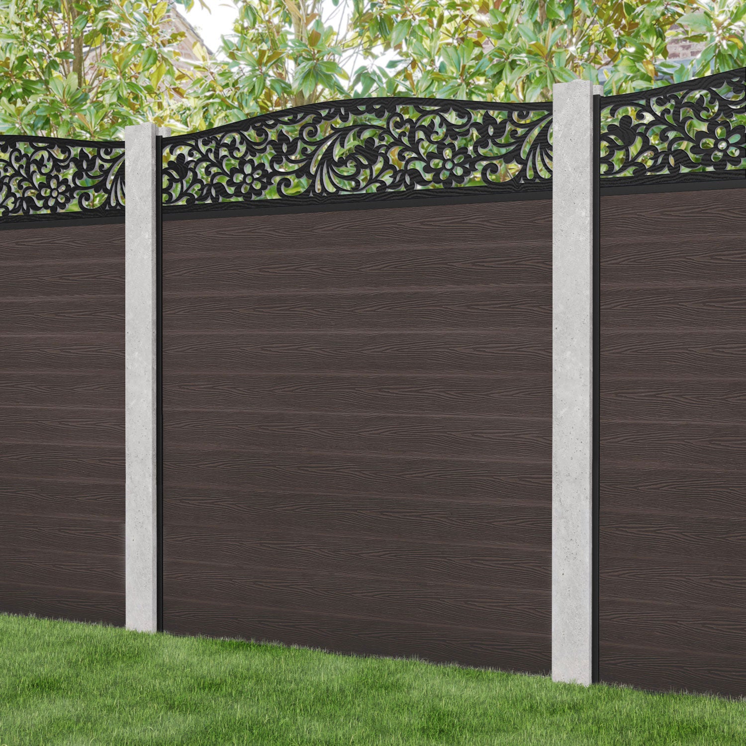 Classic Eden Curved Top Fence Panel - Mid Brown - for existing concrete posts