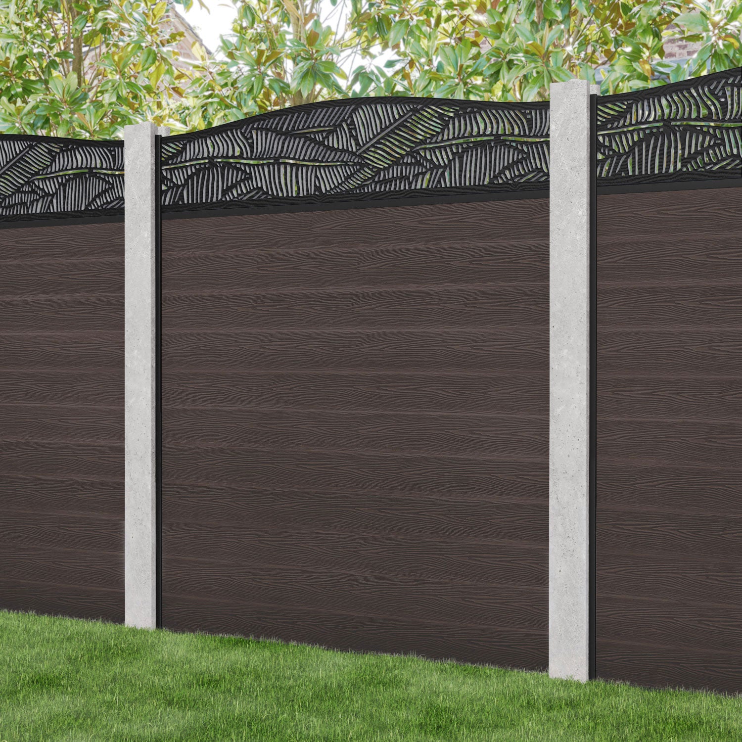 Classic Feather Curved Top Fence Panel - Mid Brown - for existing concrete posts