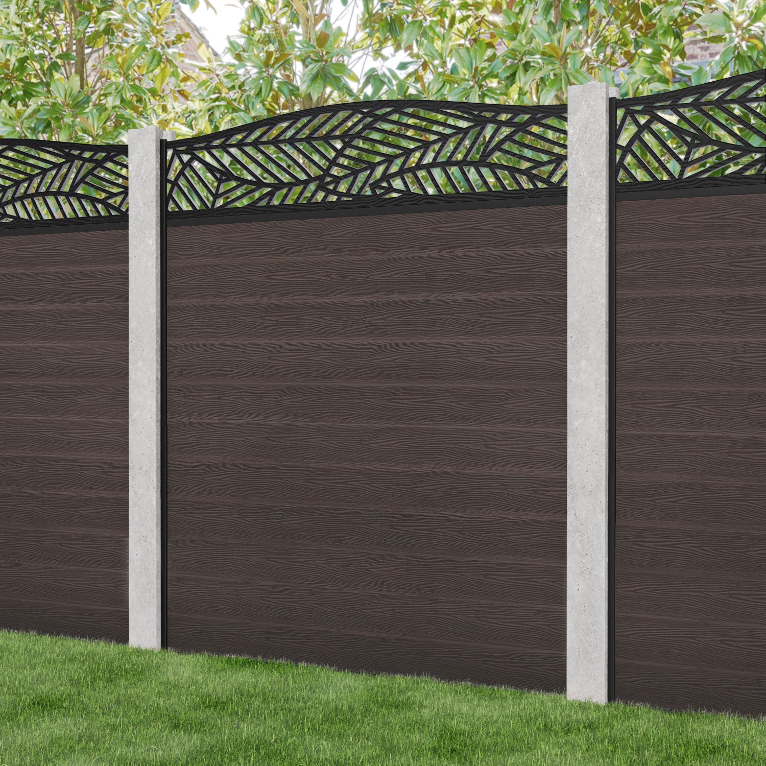 Classic Habitat Curved Top Fence Panel - Mid Brown - for existing concrete posts