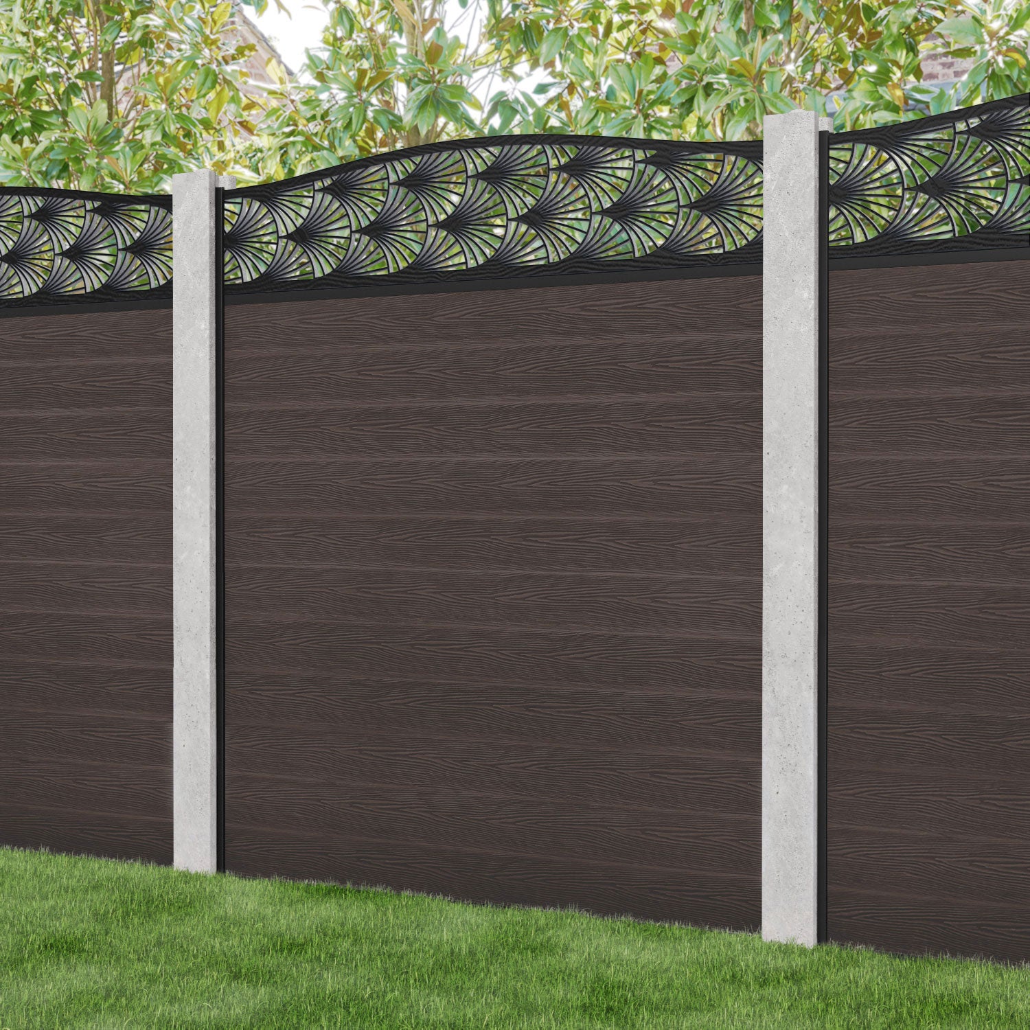 Classic Laurel Curved Top Fence Panel - Mid Brown - for existing concrete posts
