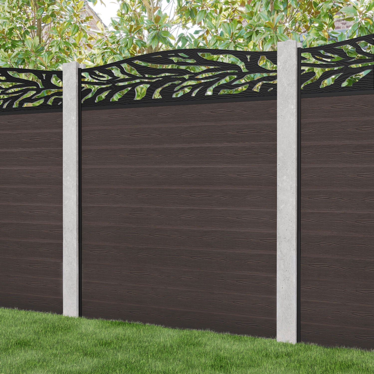Classic Malawi Curved Top Fence Panel - Mid Brown - for existing concrete posts