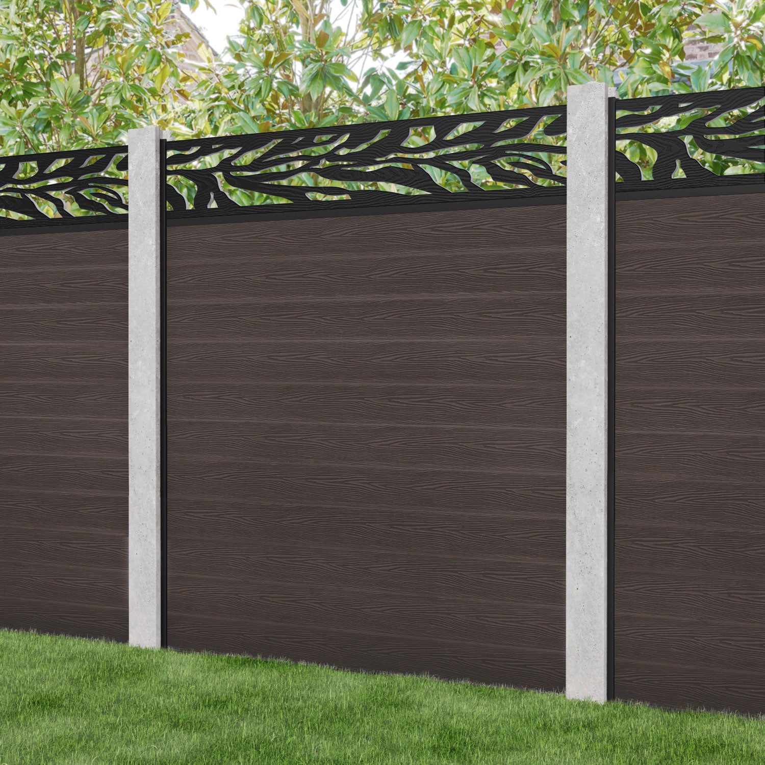 Classic Malawi Fence Panel - Mid Brown - for existing concrete posts