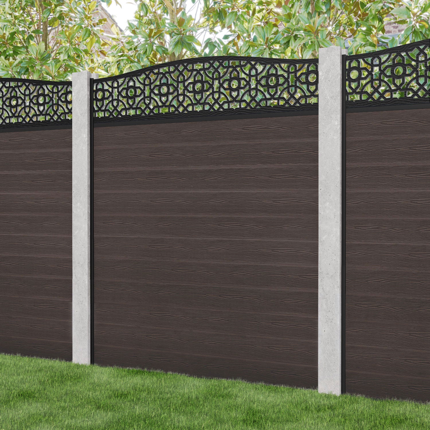 Classic Nabila Curved Top Fence Panel - Mid Brown - for existing concrete posts