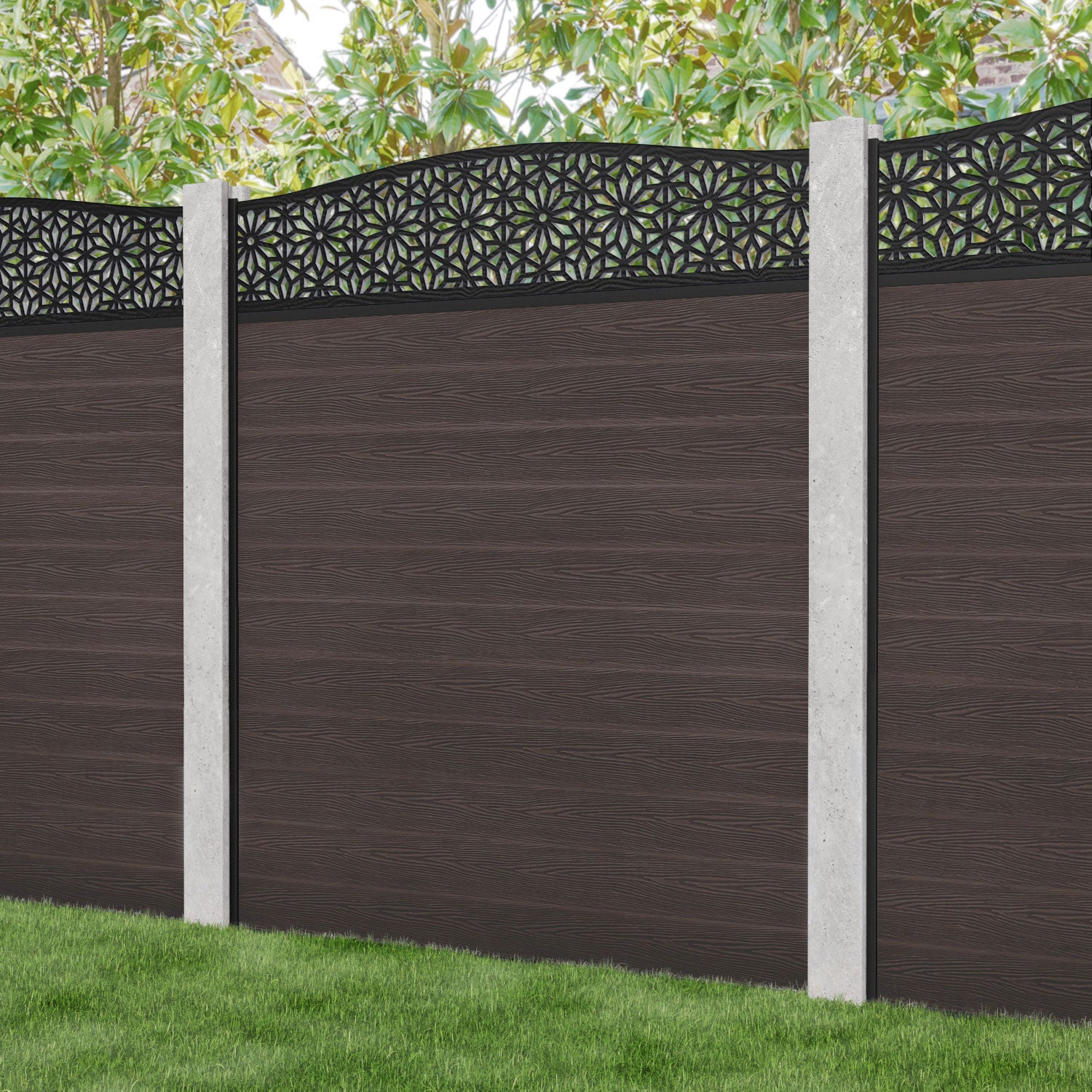 Classic Narwa Curved Top Fence Panel - Mid Brown - for existing concrete posts