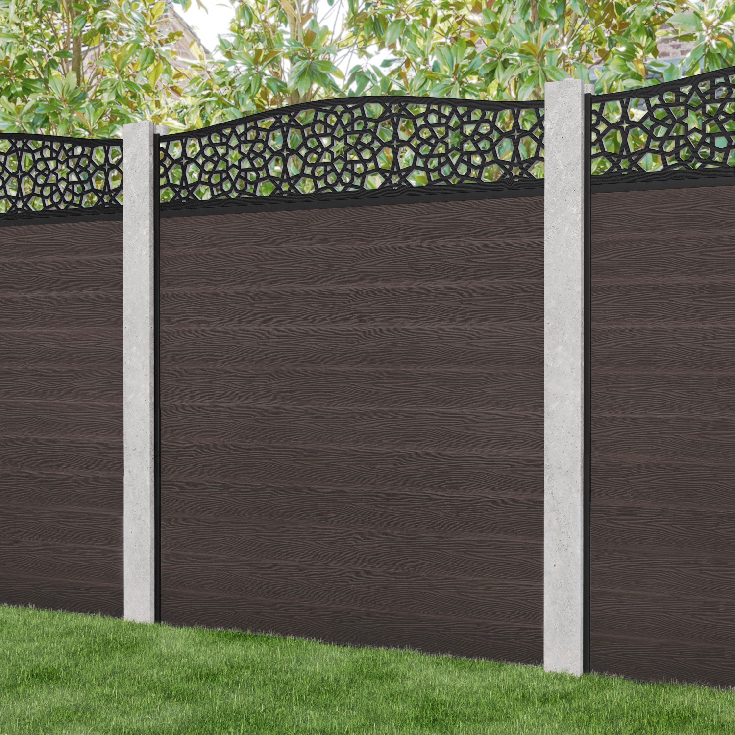 Classic Nazira Curved Top Fence Panel - Mid Brown - for existing concrete posts