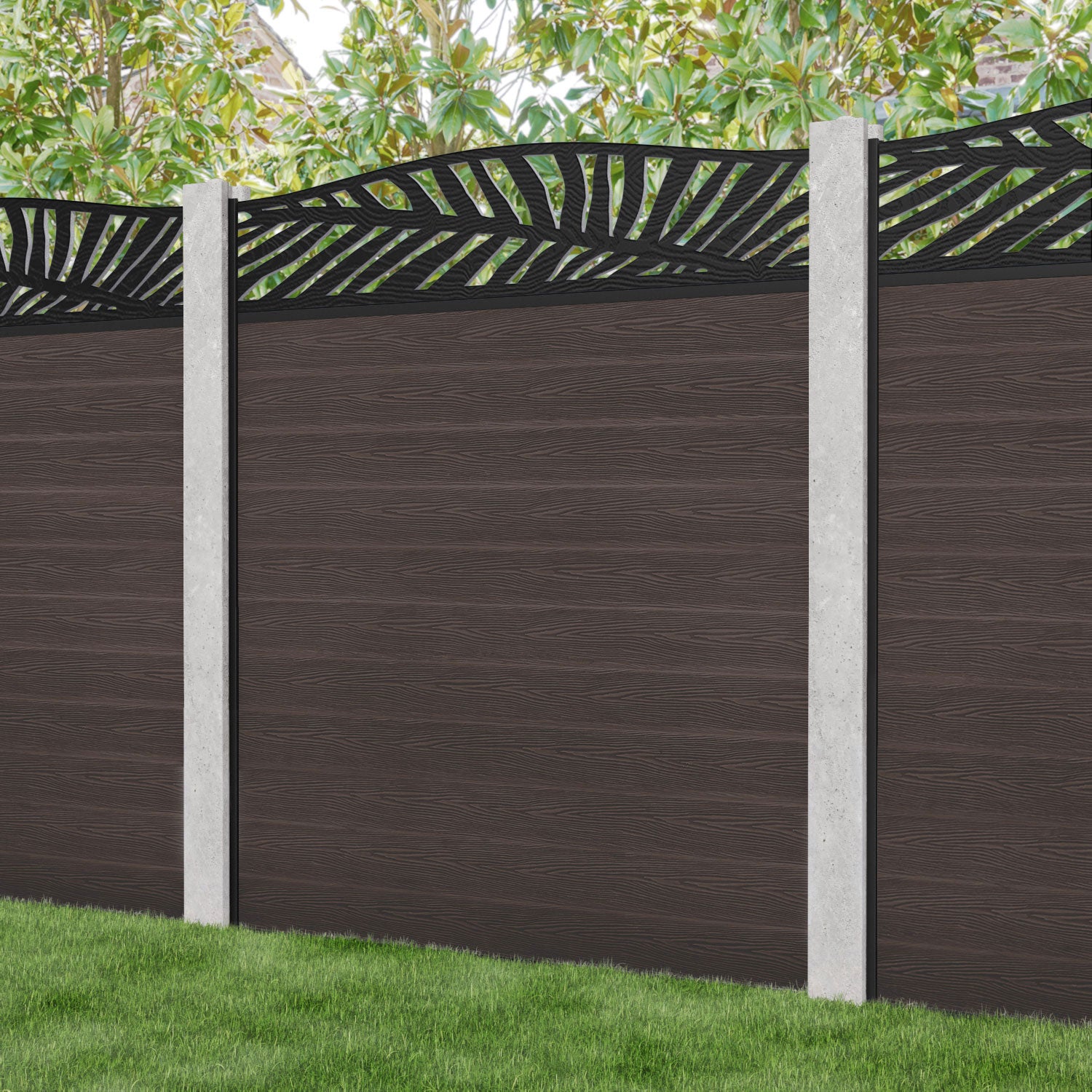 Classic Palm Curved Top Fence Panel - Mid Brown - for existing concrete posts