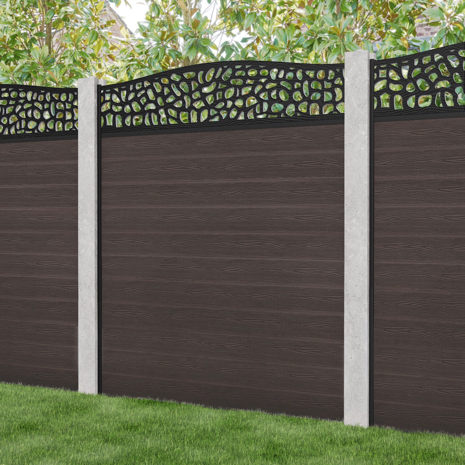 Classic Pebble Curved Top Fence Panel - Mid Brown - for existing concrete posts