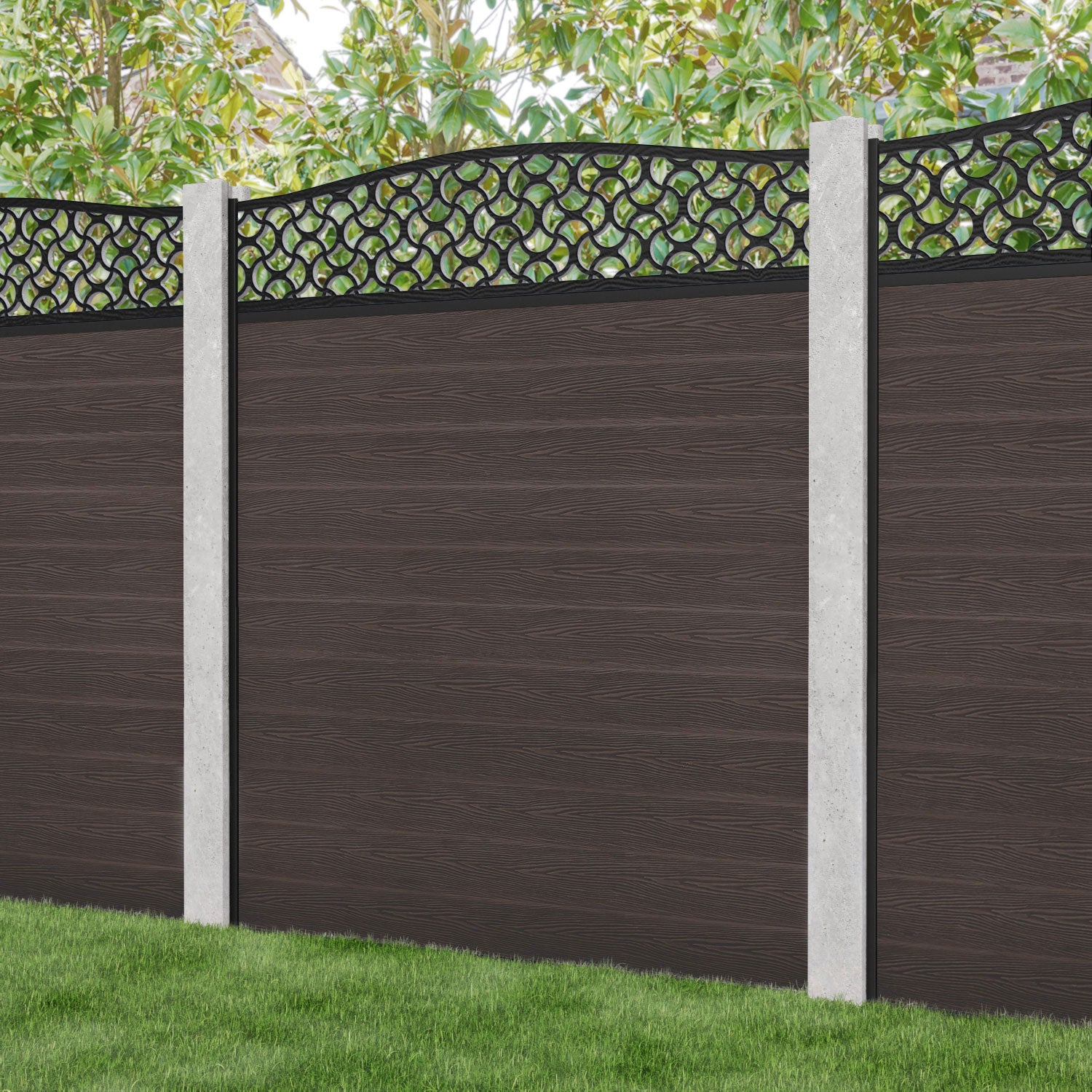 Classic Vida Curved Top Fence Panel - Mid Brown - for existing concrete posts