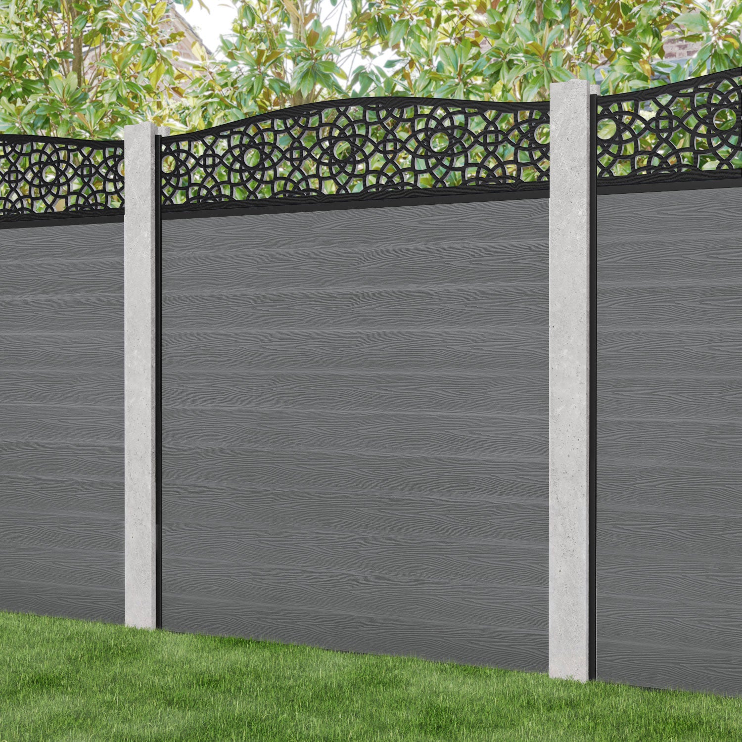 Classic Ambar Curved Top Fence Panel - Mid Grey - for existing concrete posts