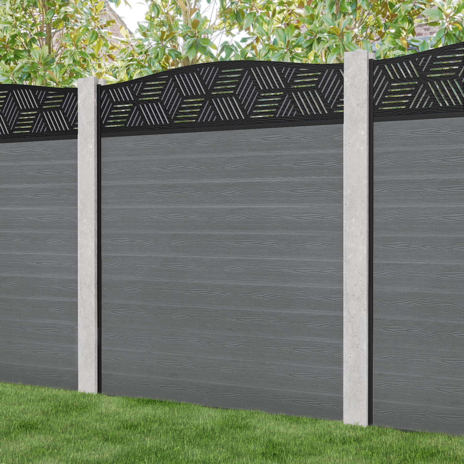 Classic Cubed Curved Top Fence Panel - Mid Grey - for existing concrete posts