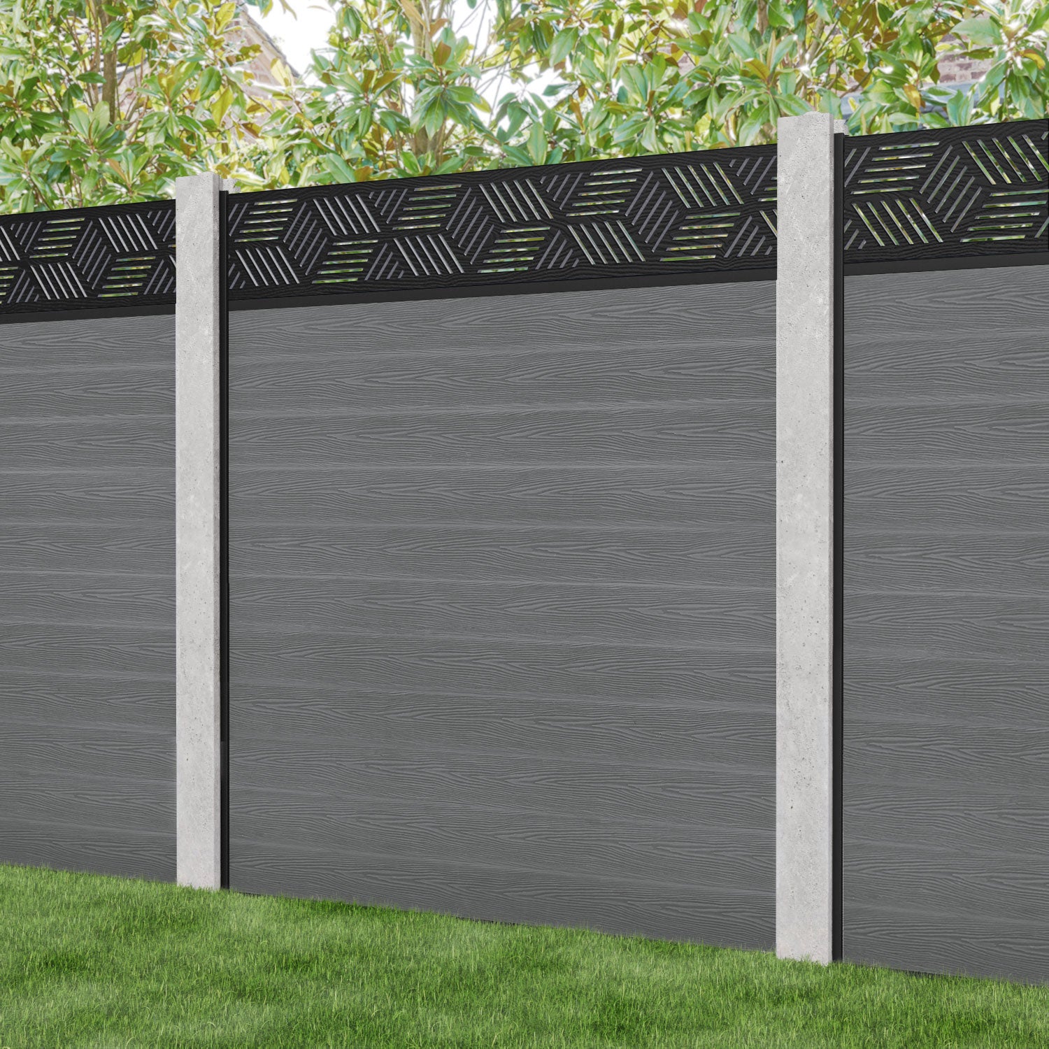 Classic Cubed Fence Panel - Mid Grey - for existing concrete posts