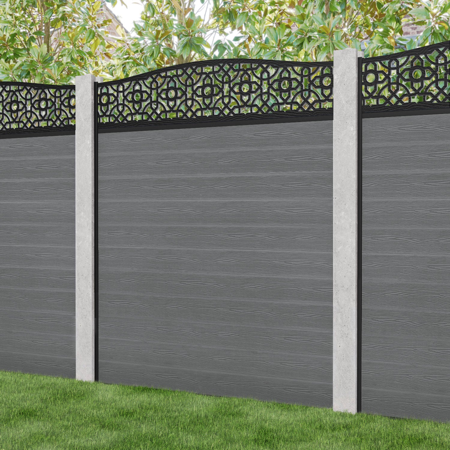 Classic Nabila Curved Top Fence Panel - Mid Grey - for existing concrete posts
