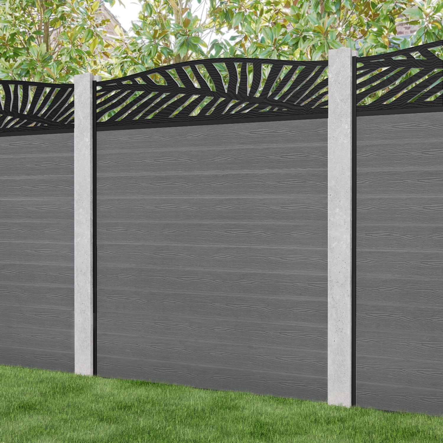 Classic Palm Curved Top Fence Panel - Mid Grey - for existing concrete posts