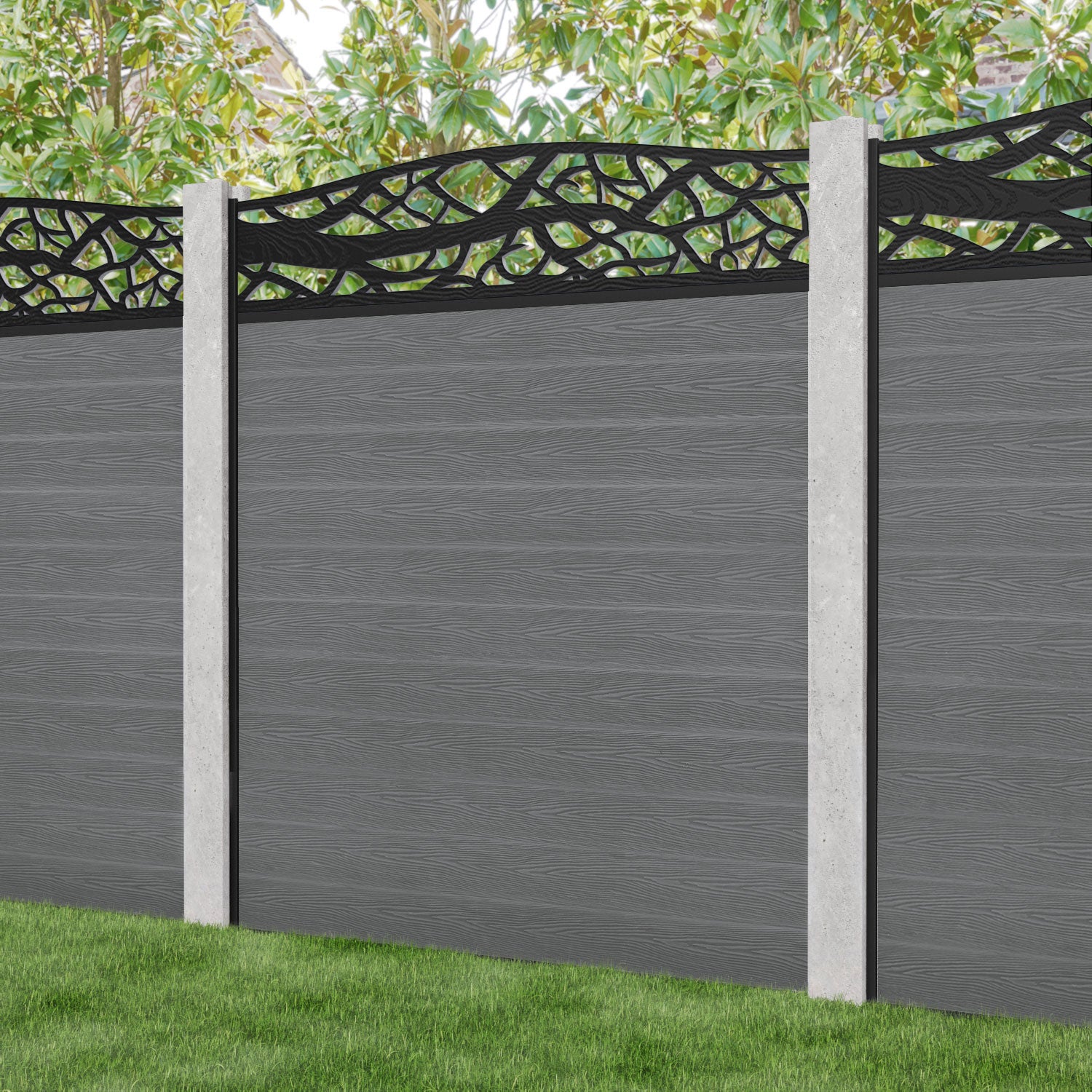 Classic Twilight Curved Top Fence Panel - Mid Grey - for existing concrete posts