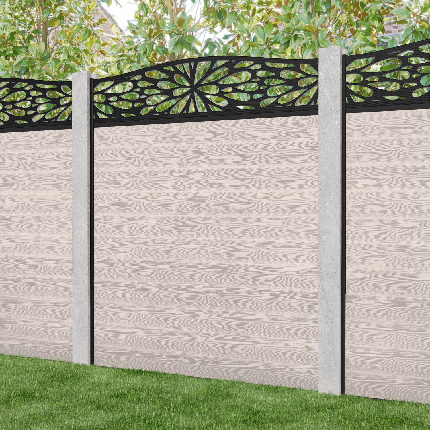 Classic Blossom Curved Top Fence Panel - Mid Stone - for existing concrete posts