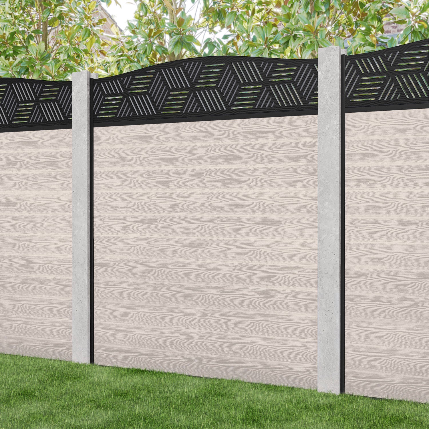 Classic Cubed Curved Top Fence Panel - Mid Stone - for existing concrete posts