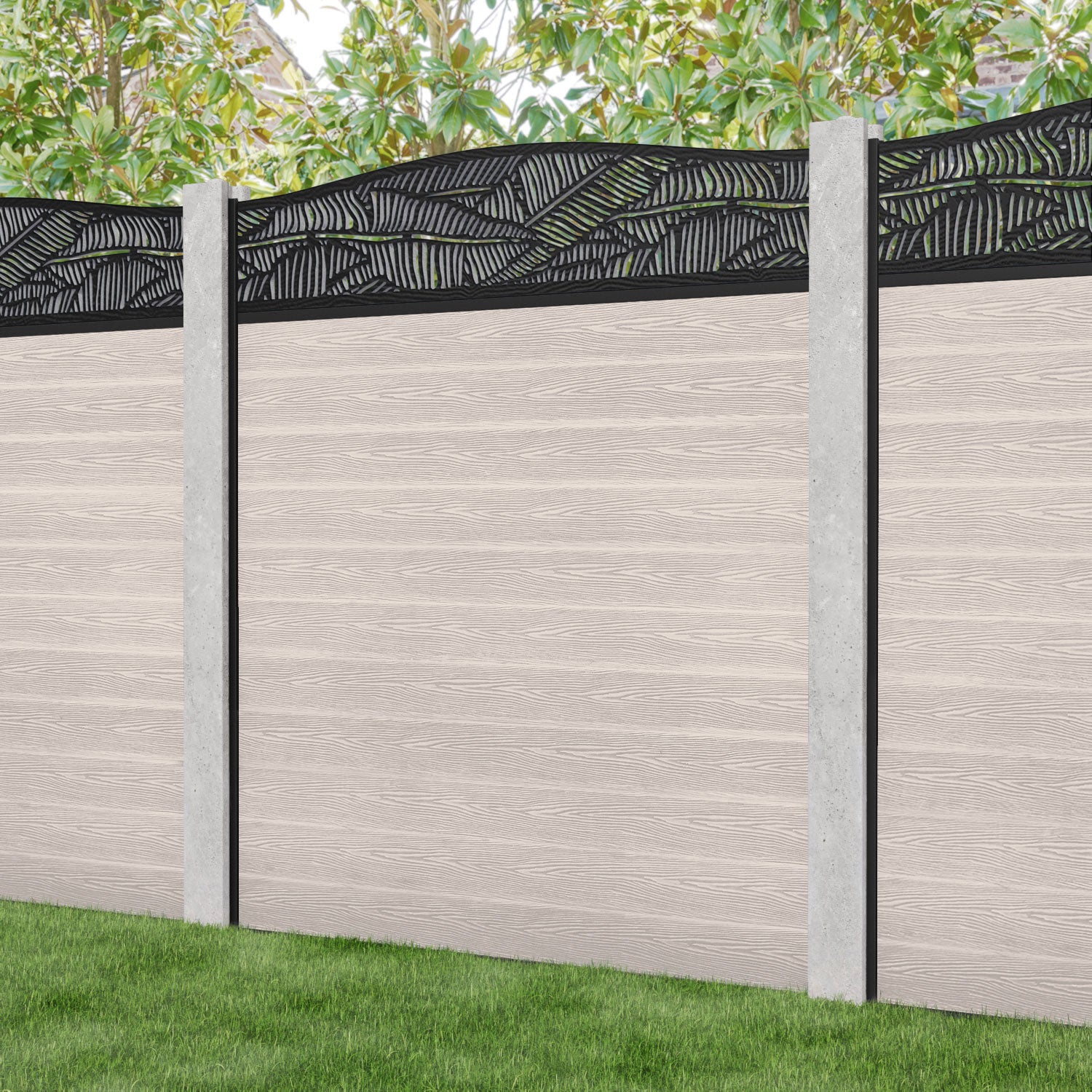 Classic Feather Curved Top Fence Panel - Mid Stone - for existing concrete posts