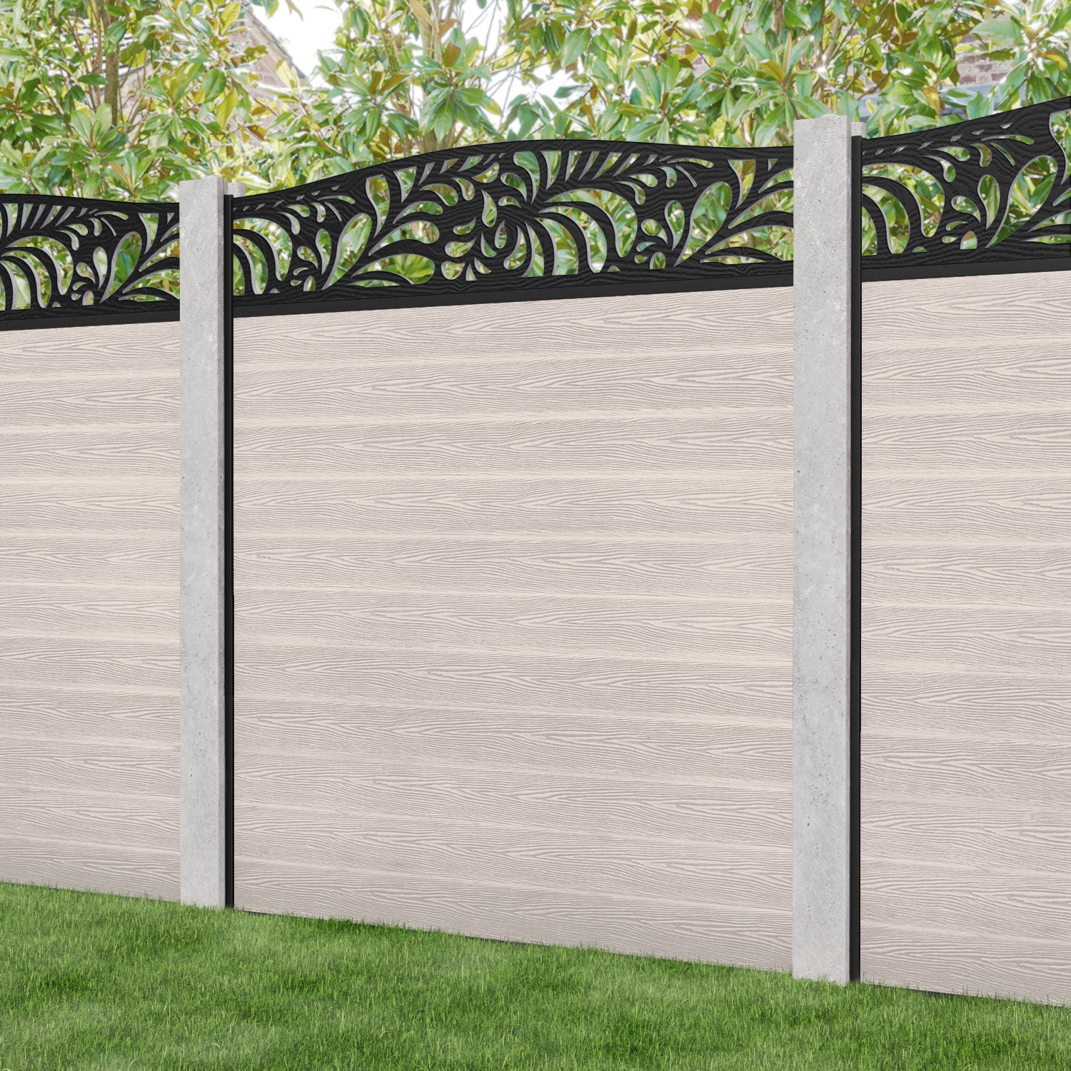 Classic Petal Curved Top Fence Panel - Mid Stone - for existing concrete posts