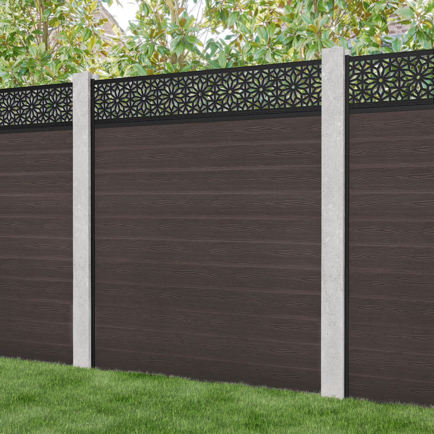 Classic Narwa Fence Panel - Mid Brown - for existing concrete posts