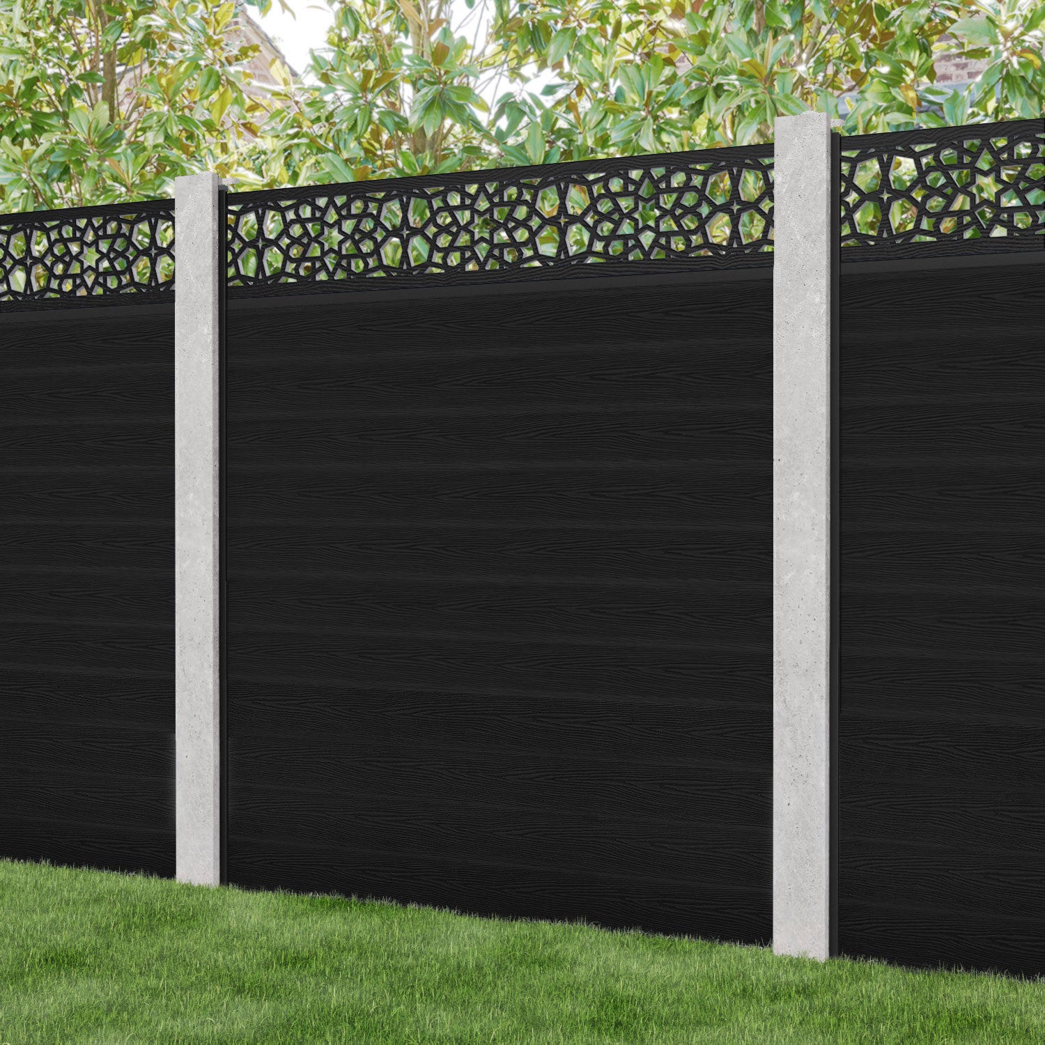 Classic Nazira Fence Panel - Black - for existing concrete posts