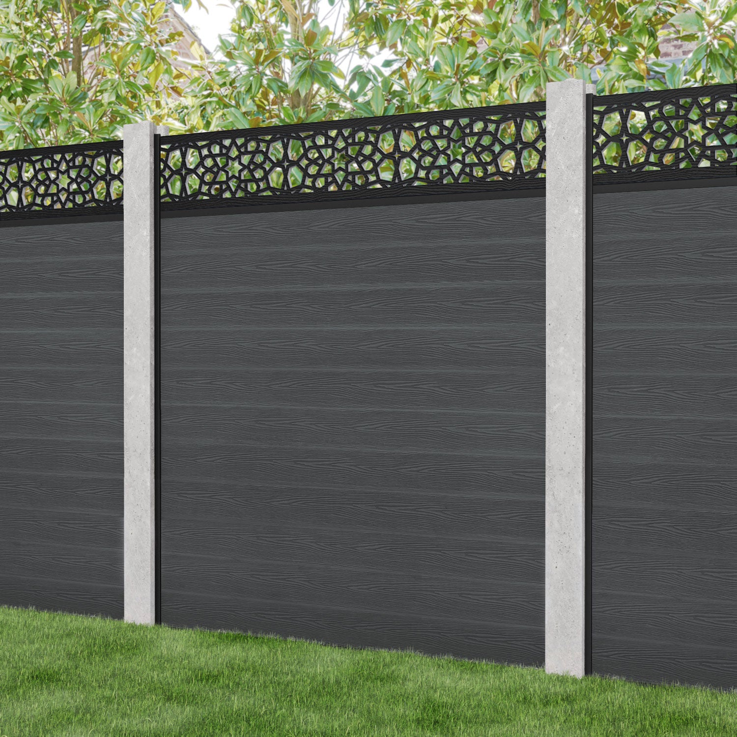 Classic Nazira Fence Panel - Dark Grey - for existing concrete posts