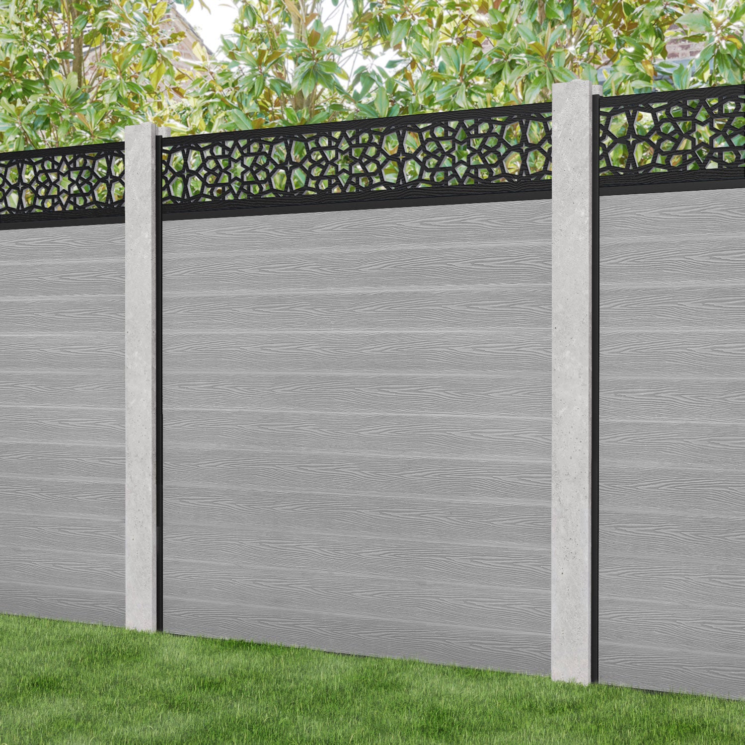 Classic Nazira Fence Panel - Light Grey - for existing concrete posts