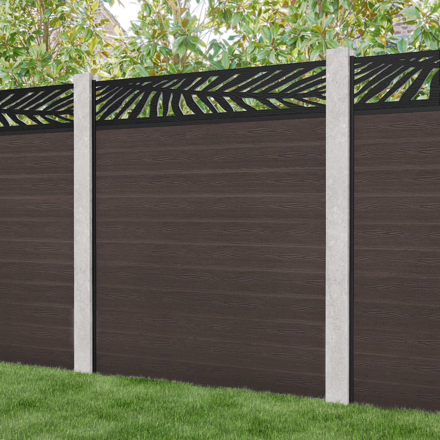 Classic Palm Fence Panel - Mid Brown - for existing concrete posts