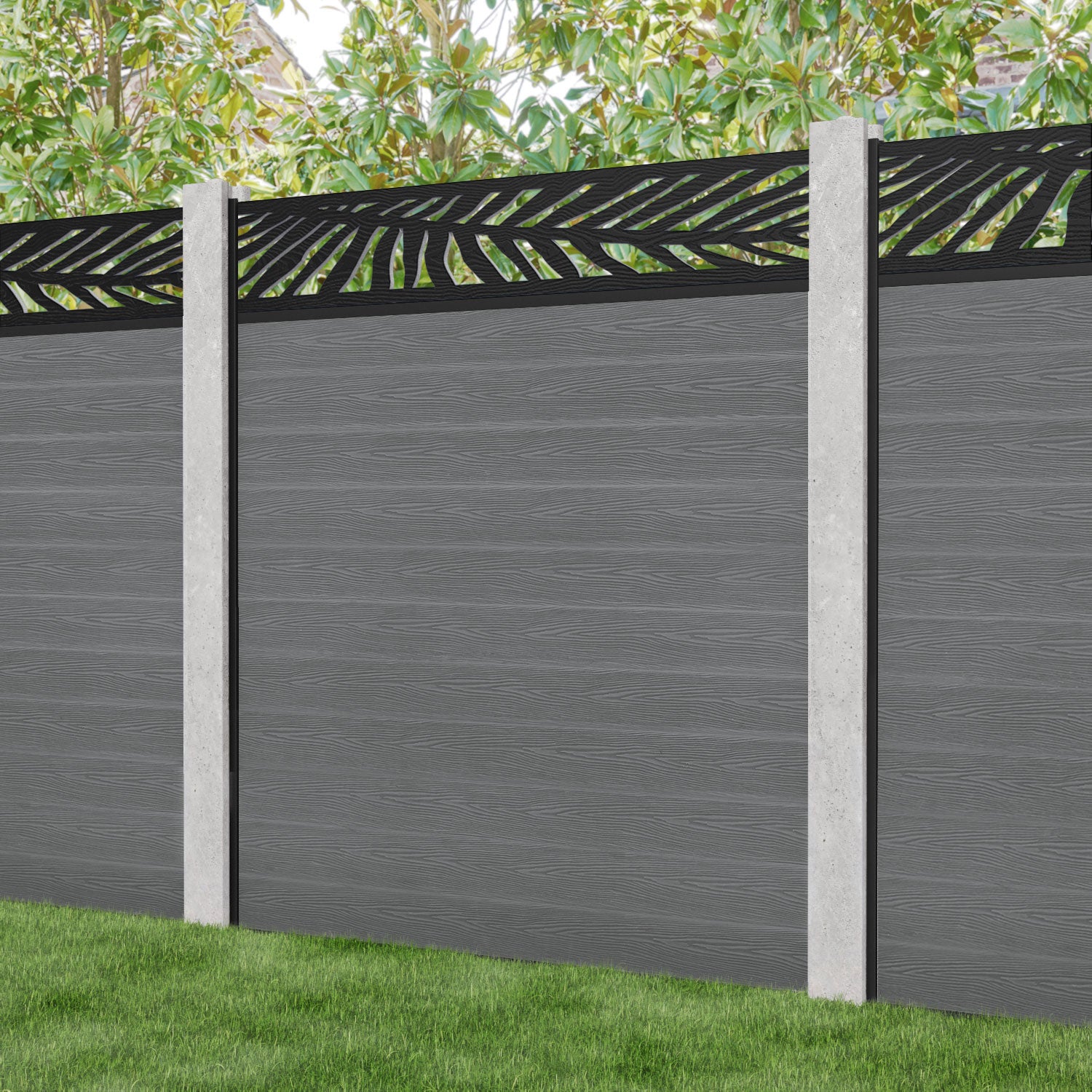 Classic Palm Fence Panel - Mid Grey - for existing concrete posts