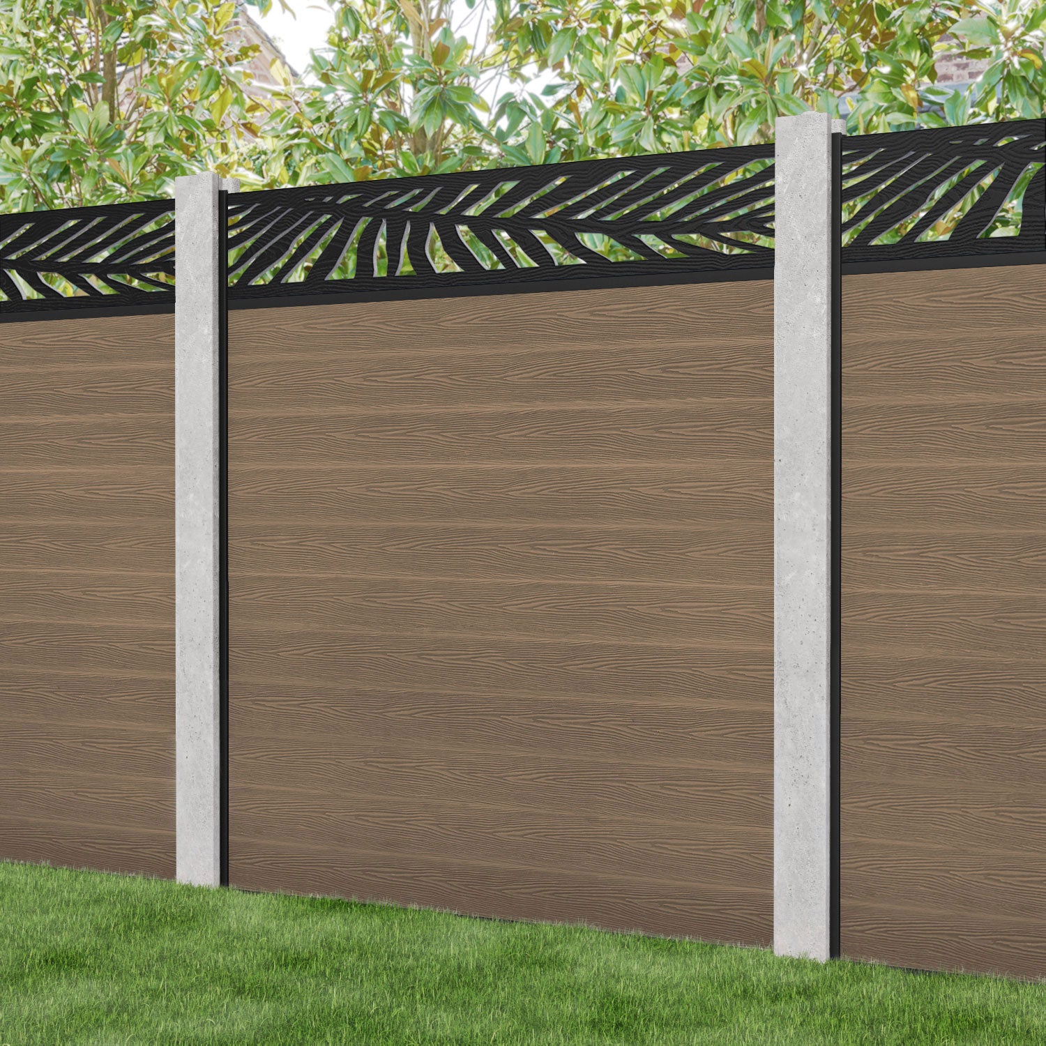 Classic Palm Fence Panel - Teak - for existing concrete posts