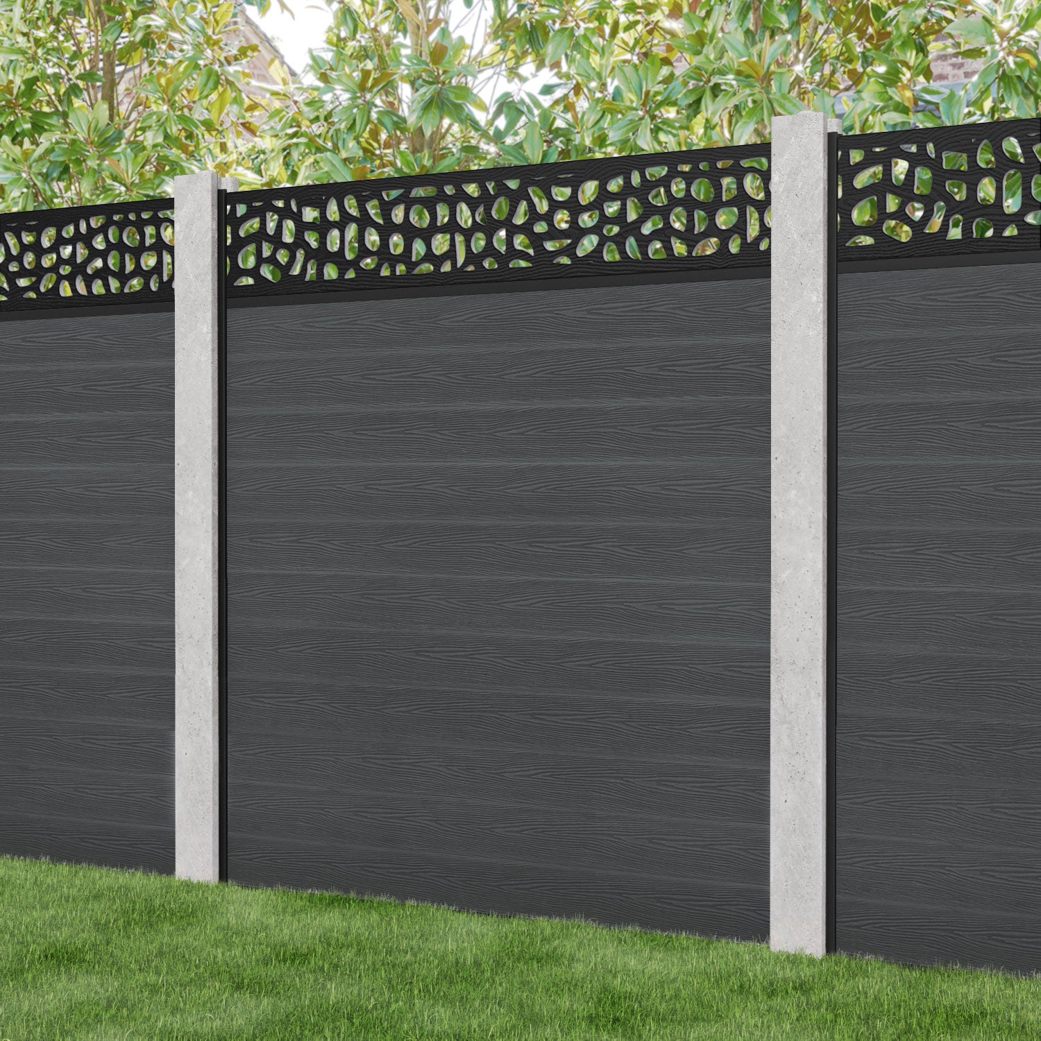 Classic Pebble Fence Panel - Dark Grey - for existing concrete posts