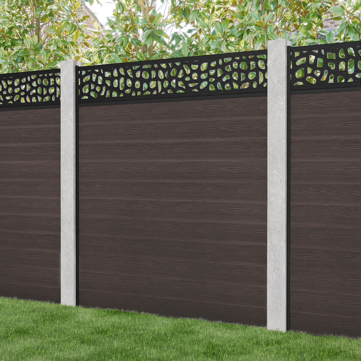 Classic Pebble Fence Panel - Mid Brown - for existing concrete posts