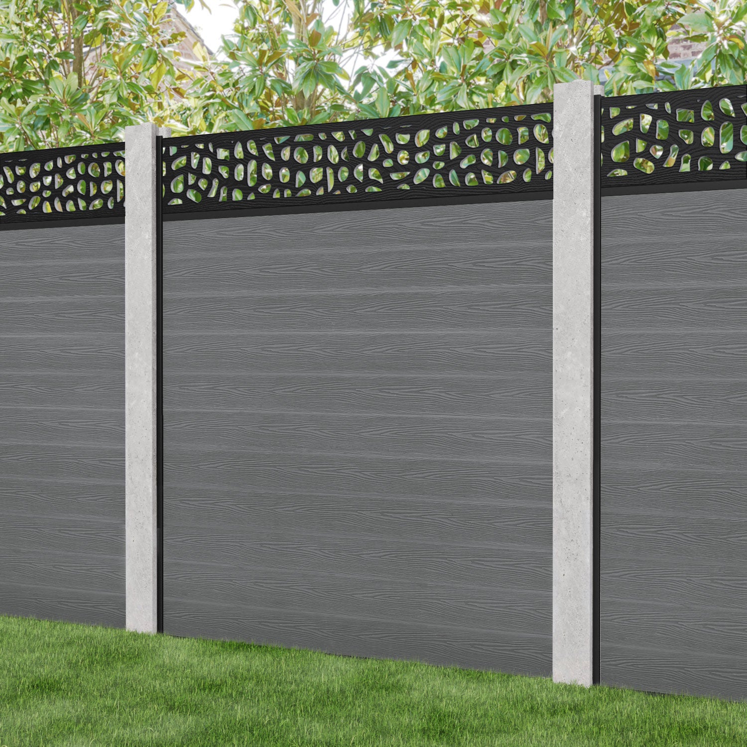 Classic Pebble Fence Panel - Mid Grey - for existing concrete posts