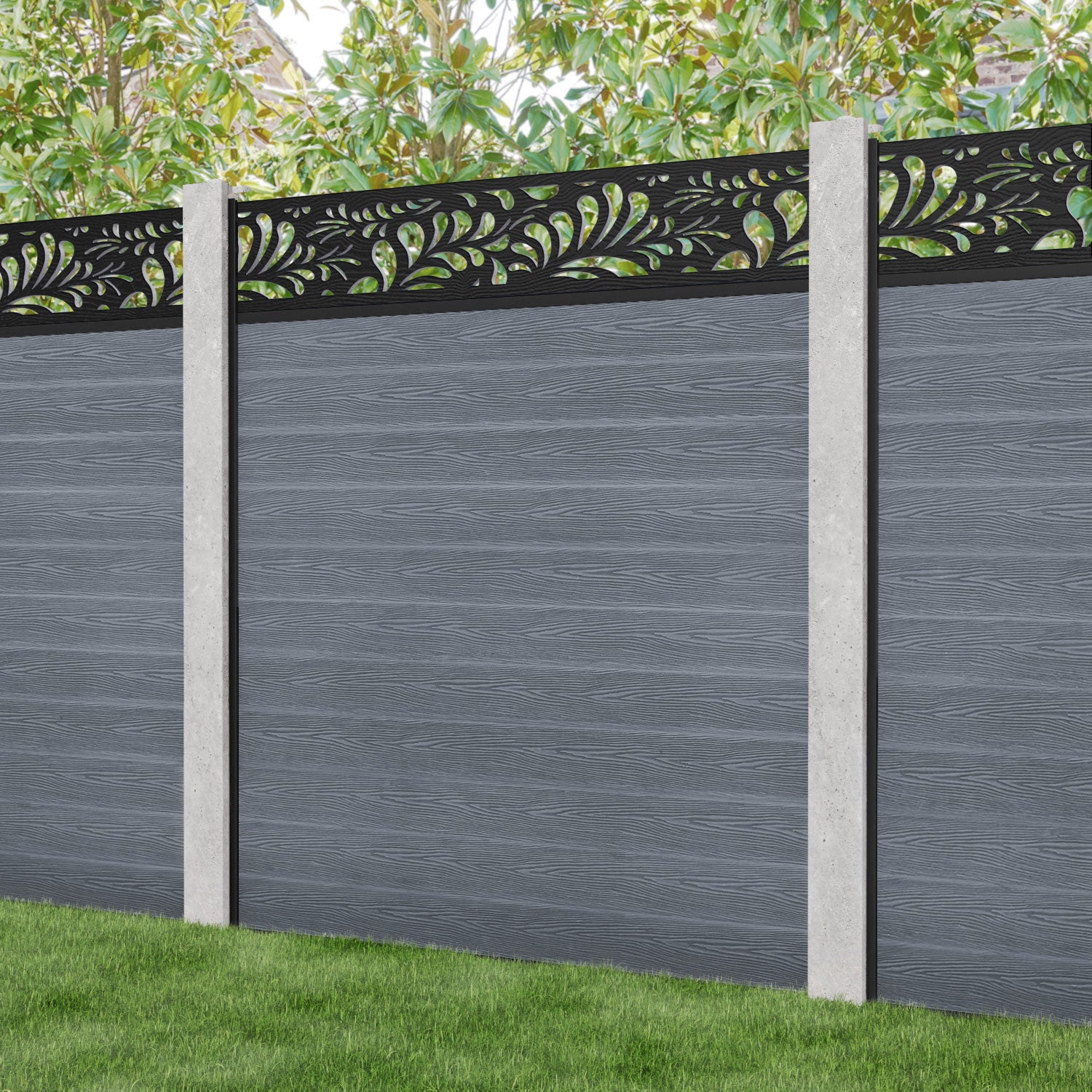 Classic Petal Fence Panel - Anthracite - for existing concrete posts