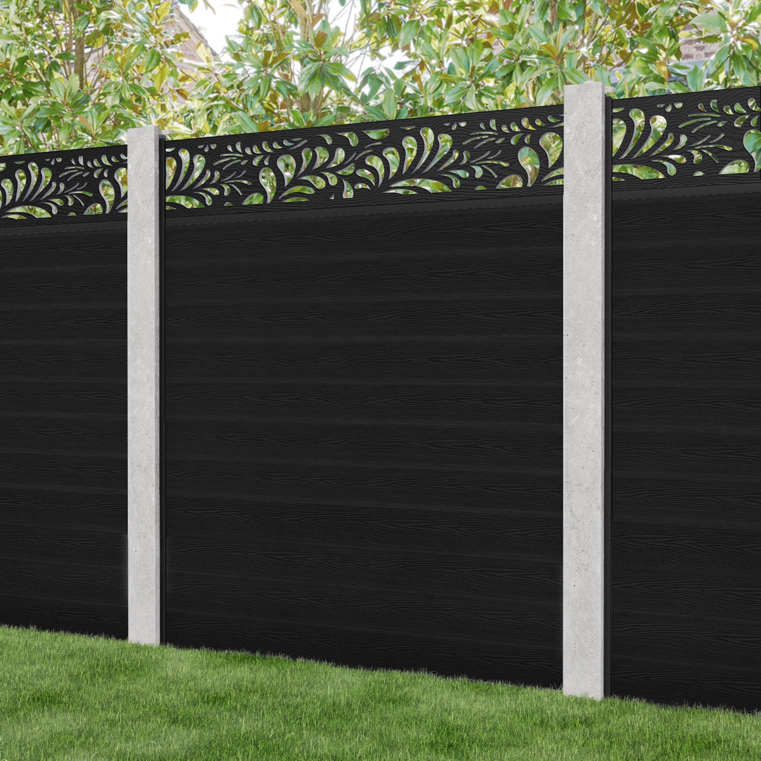 Classic Petal Fence Panel - Black - for existing concrete posts