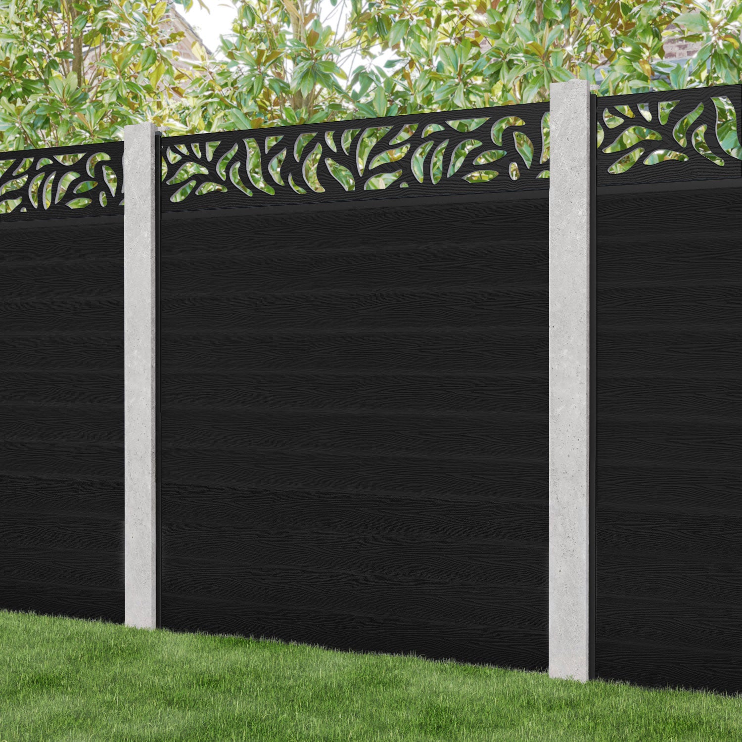 Classic Plume Fence Panel - Black - for existing concrete posts