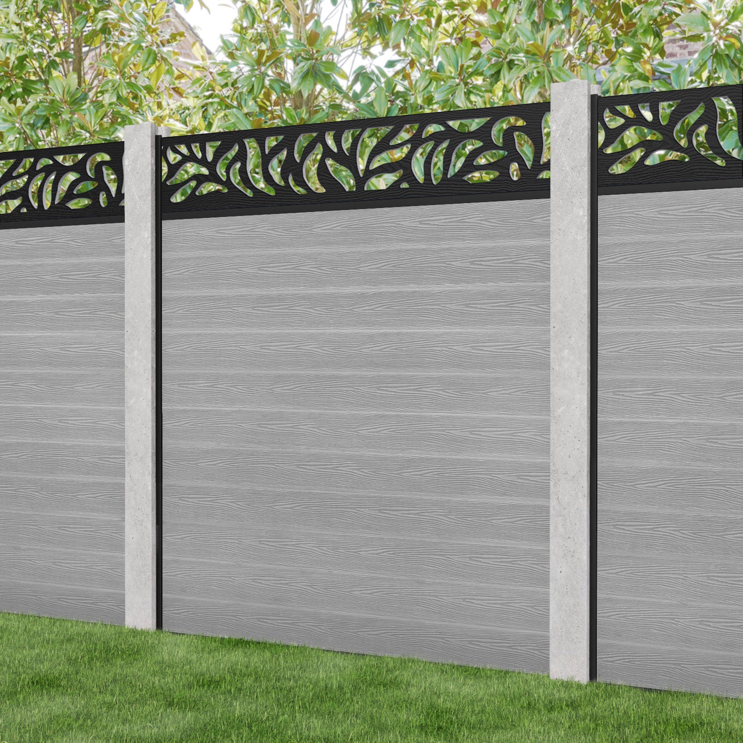 Classic Plume Fence Panel - Light Grey - for existing concrete posts