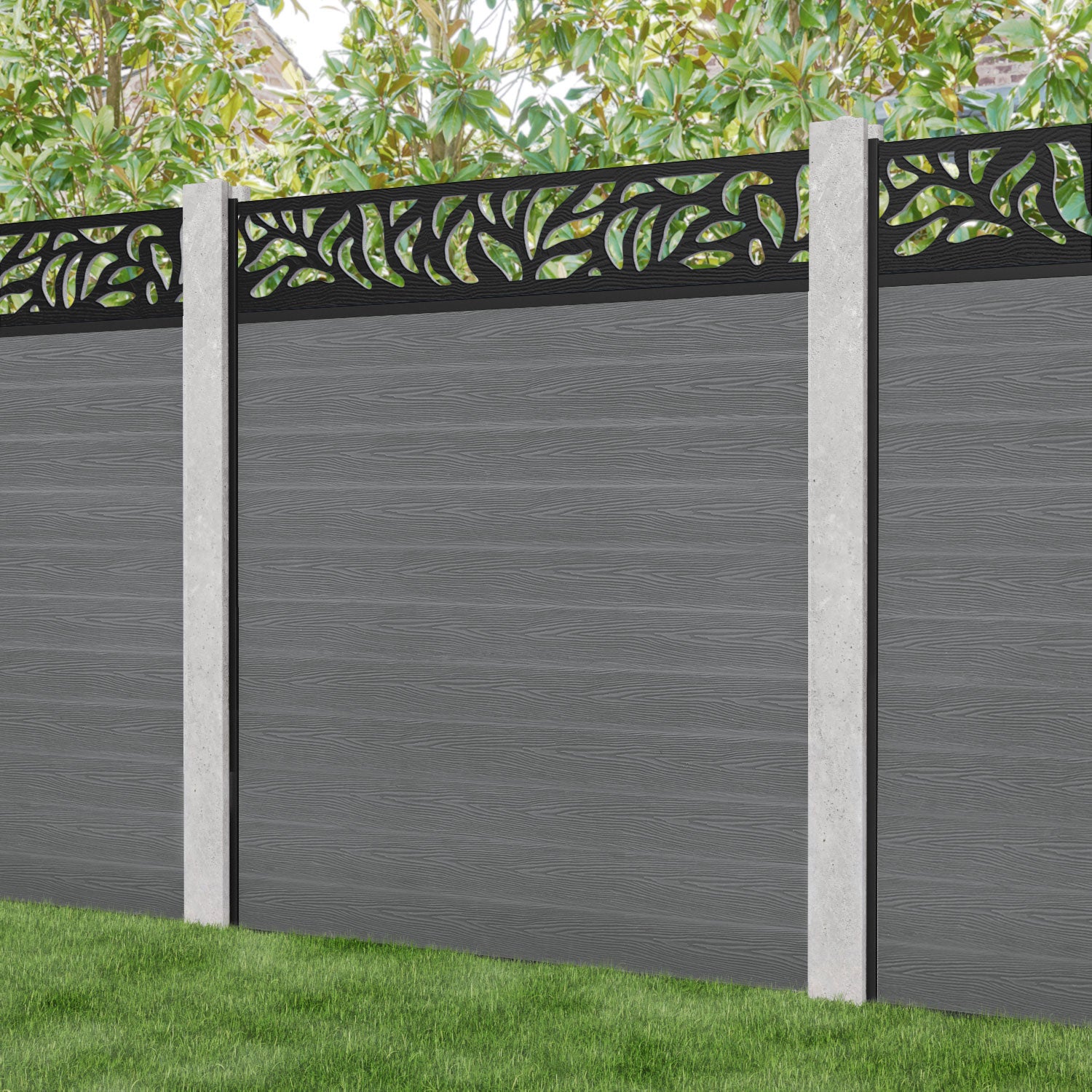 Classic Plume Fence Panel - Mid Grey - for existing concrete posts