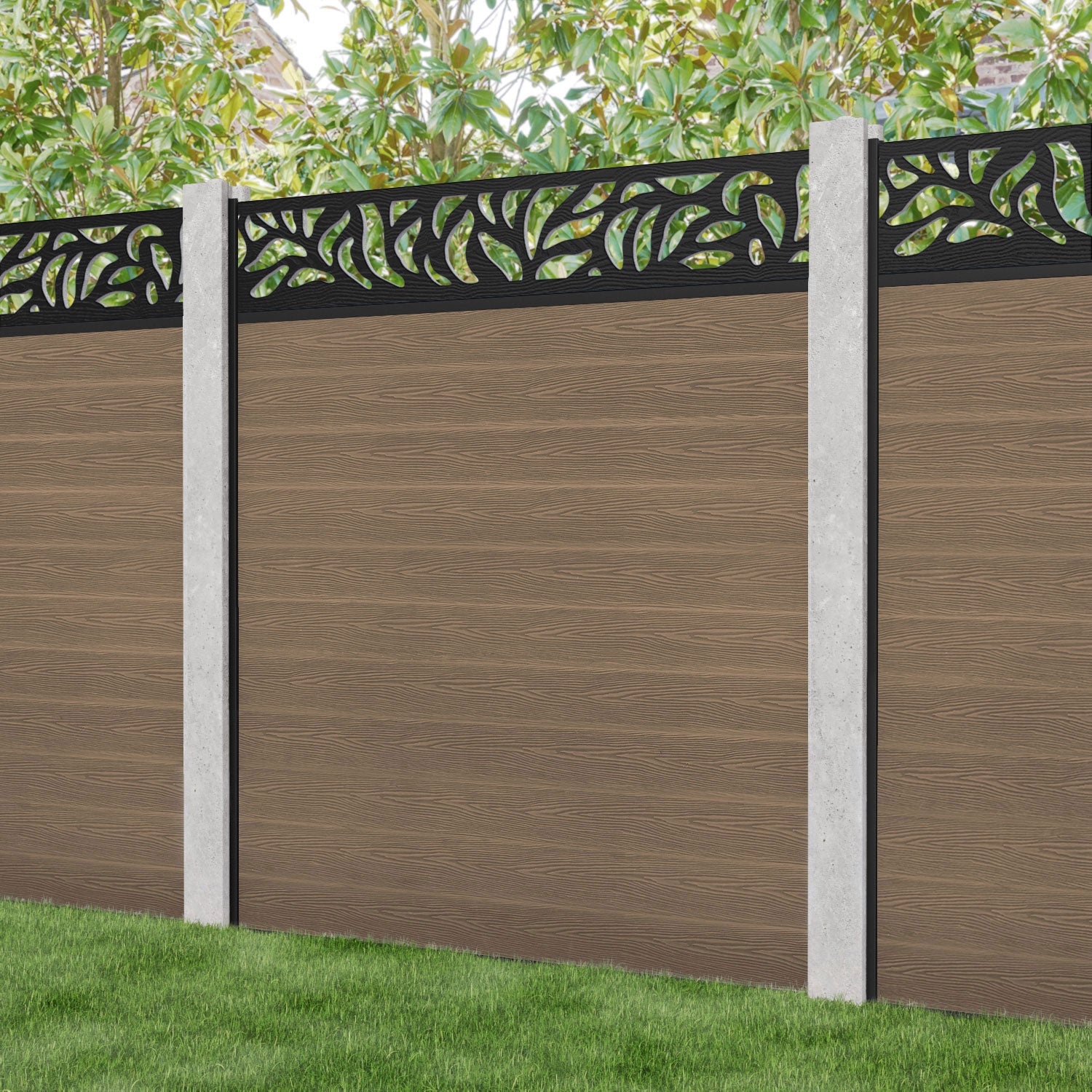 Classic Plume Fence Panel -  Teak - for existing concrete posts