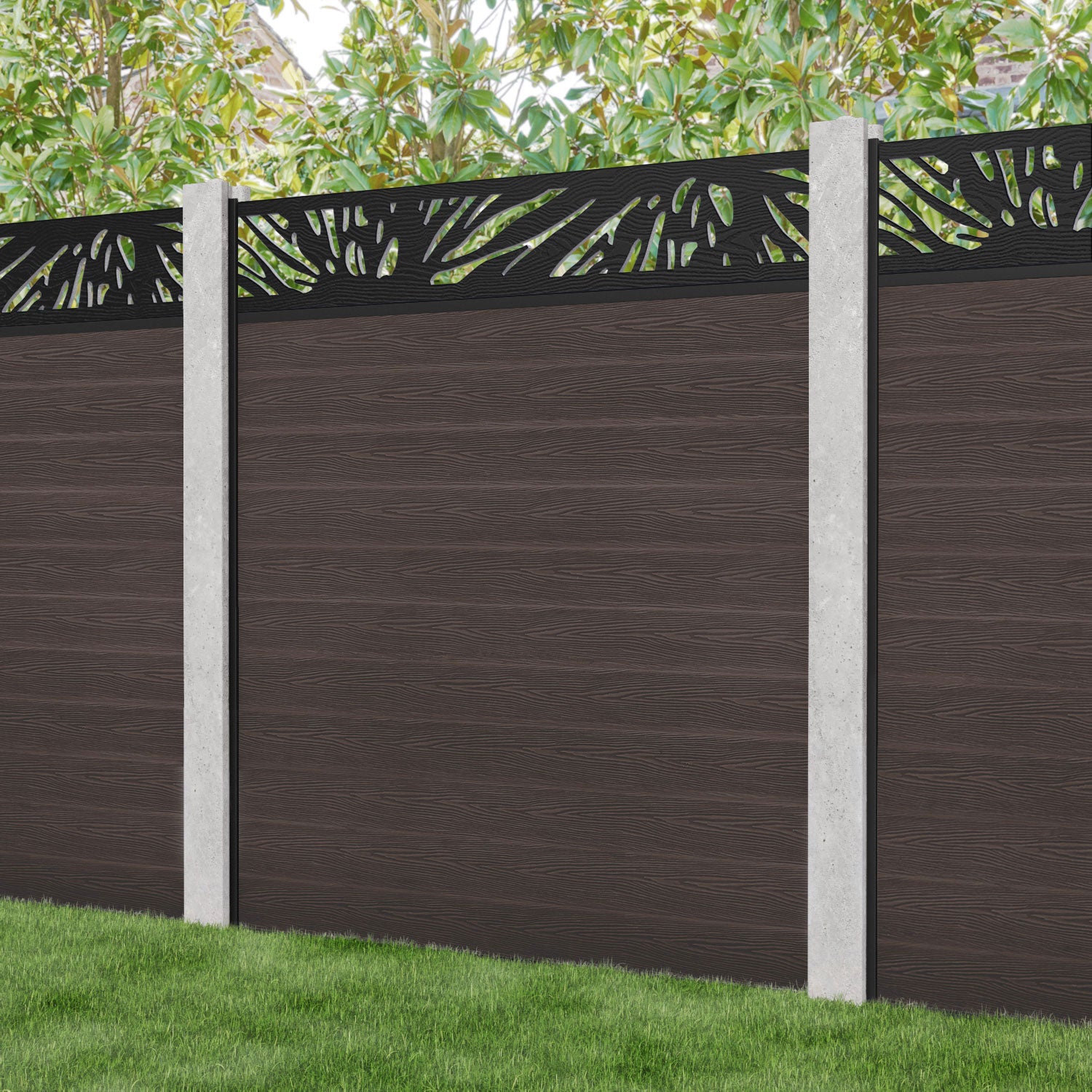 Classic Poppy Fence Panel - Mid Brown - for existing concrete posts